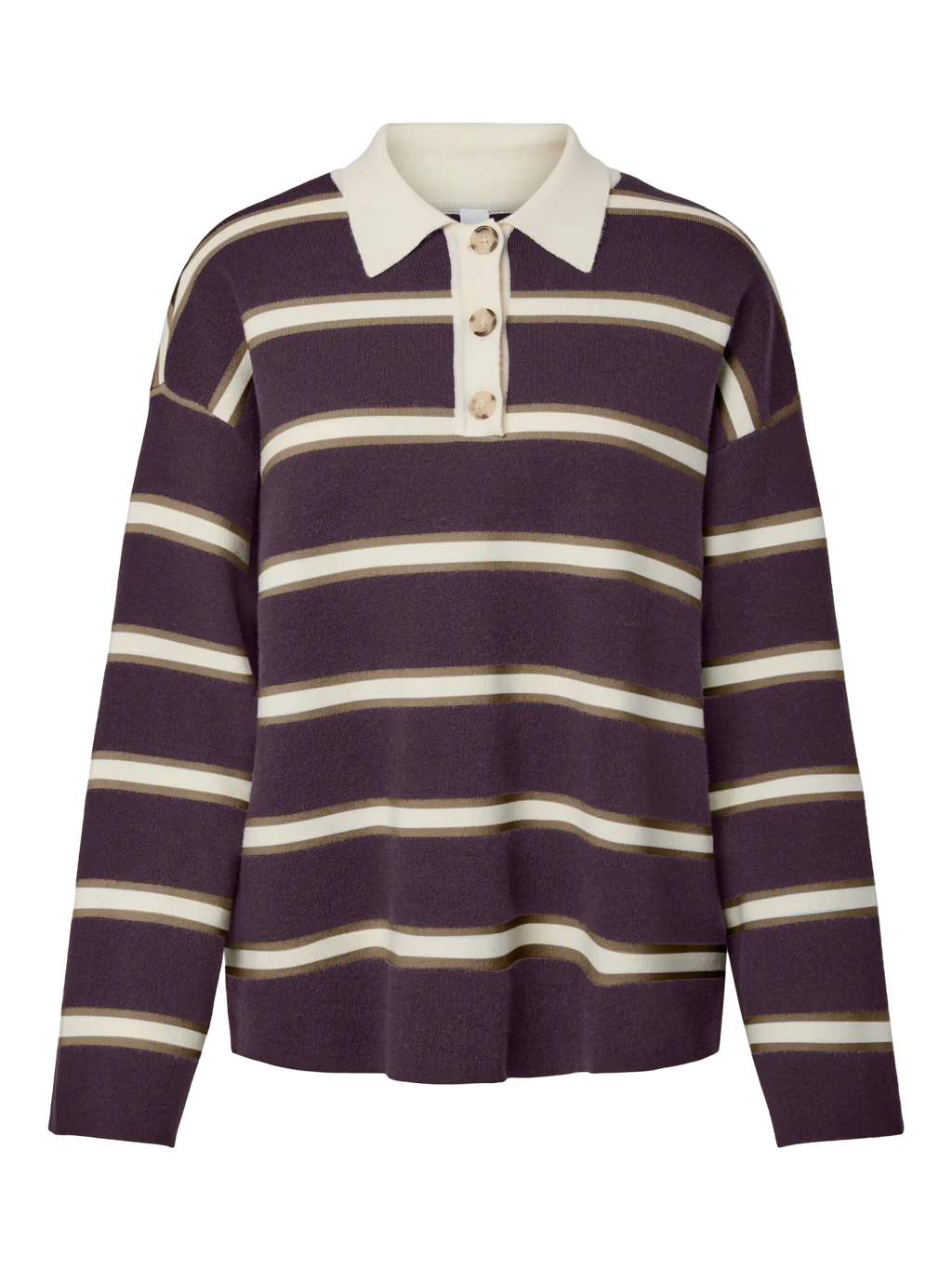 YASISABELL Polo Knit Pullover, Plum Perfect W. Stripes