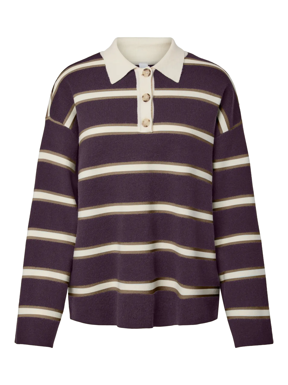YASISABELL Polo Knit Pullover, Plum Perfect W. Stripes