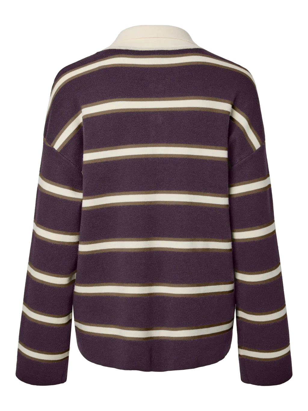 YASISABELL Polo Knit Pullover, Plum Perfect W. Stripes