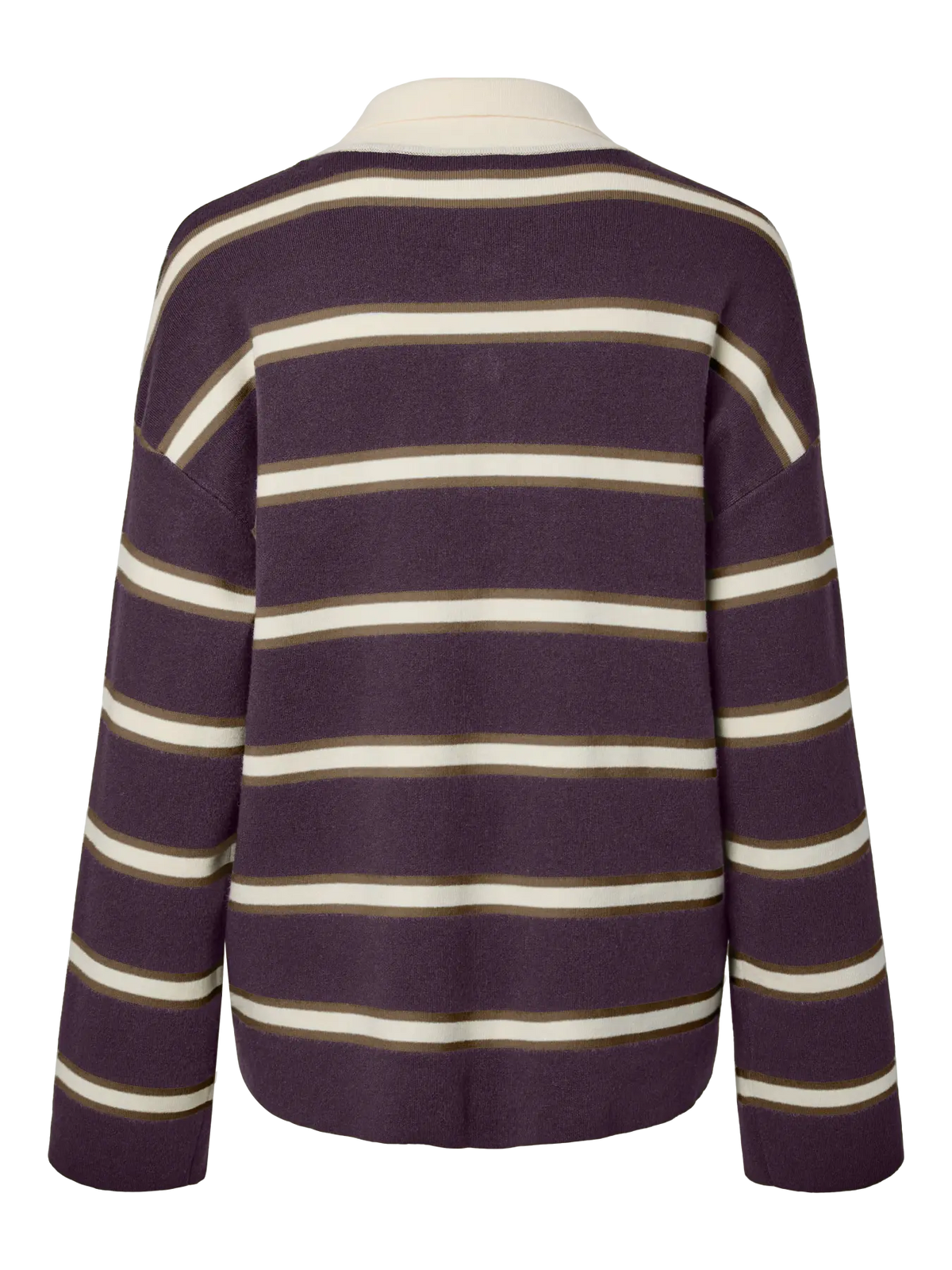 YASISABELL Polo Knit Pullover, Plum Perfect W. Stripes
